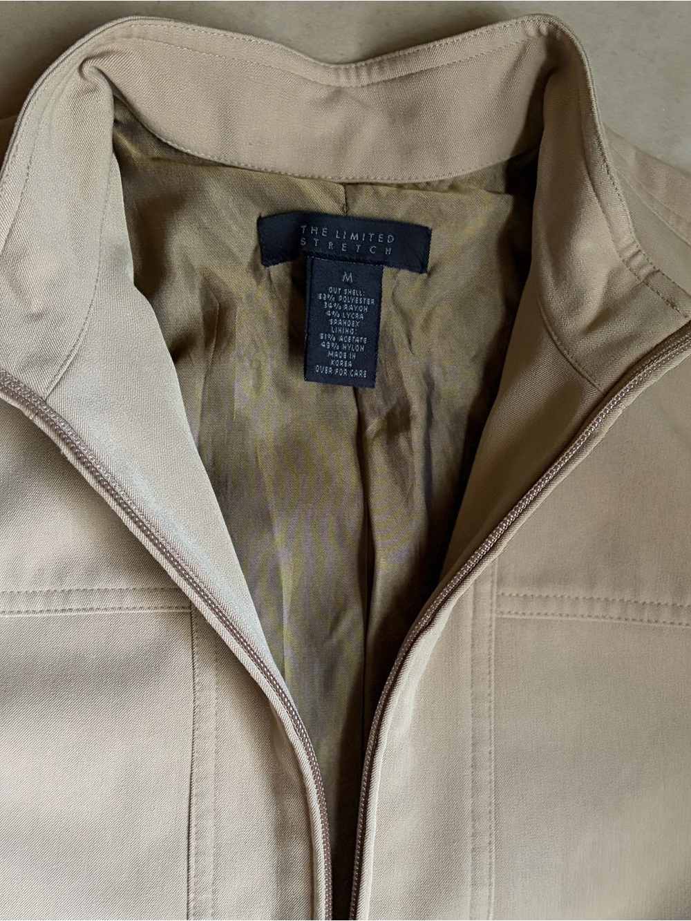 The Limited Stretch Zip Up Jacket M Beige Neutral Mock Neck Lined Minimalist Y2K